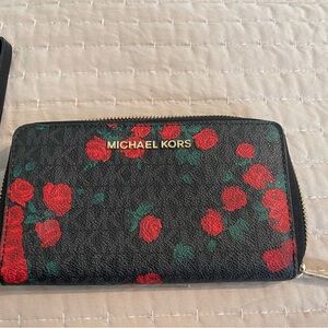 Michael Kors Floral Wallet/Black with  Red roses